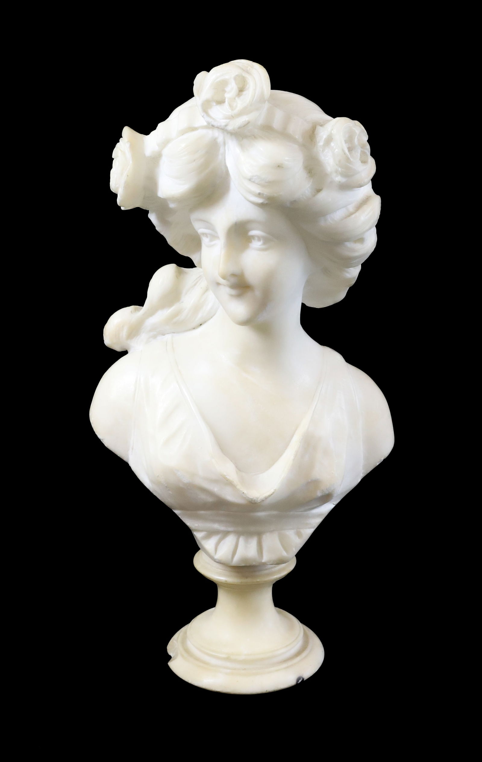 CARVED ALABASTER BUST ON PEDESTAL (1 of 6)