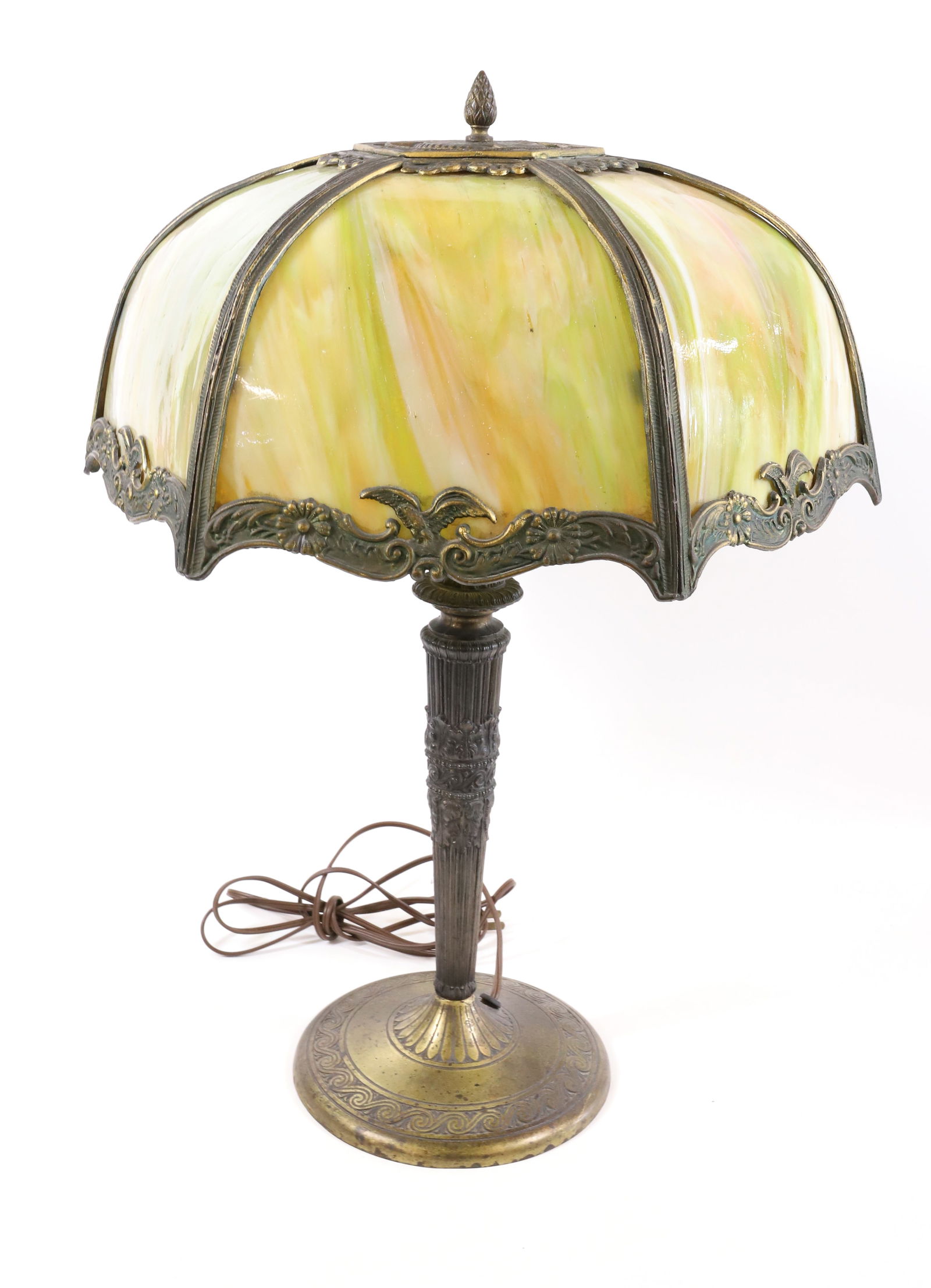 ANTIQUE SLAG GLASS TABLE LAMP (1 of 7)