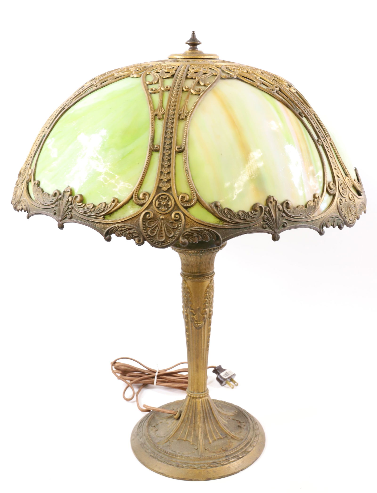 ANTIQUE SLAG GLASS TABLE LAMP (1 of 8)