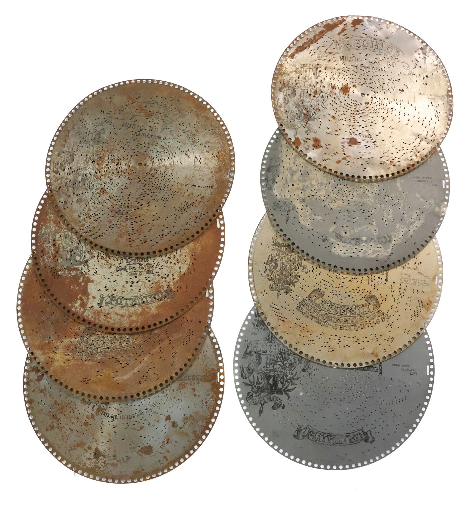 LOT OF REGINA MUSIC BOX DISCS. 15 1/2": (15) TOTAL DISCS PLEASE READ CAREFULLY - Terms for Purchasing and Shipping of Auction Items. Please read carefully before bidding. All payments for purchases will be made through LiveAuctioneers.com p