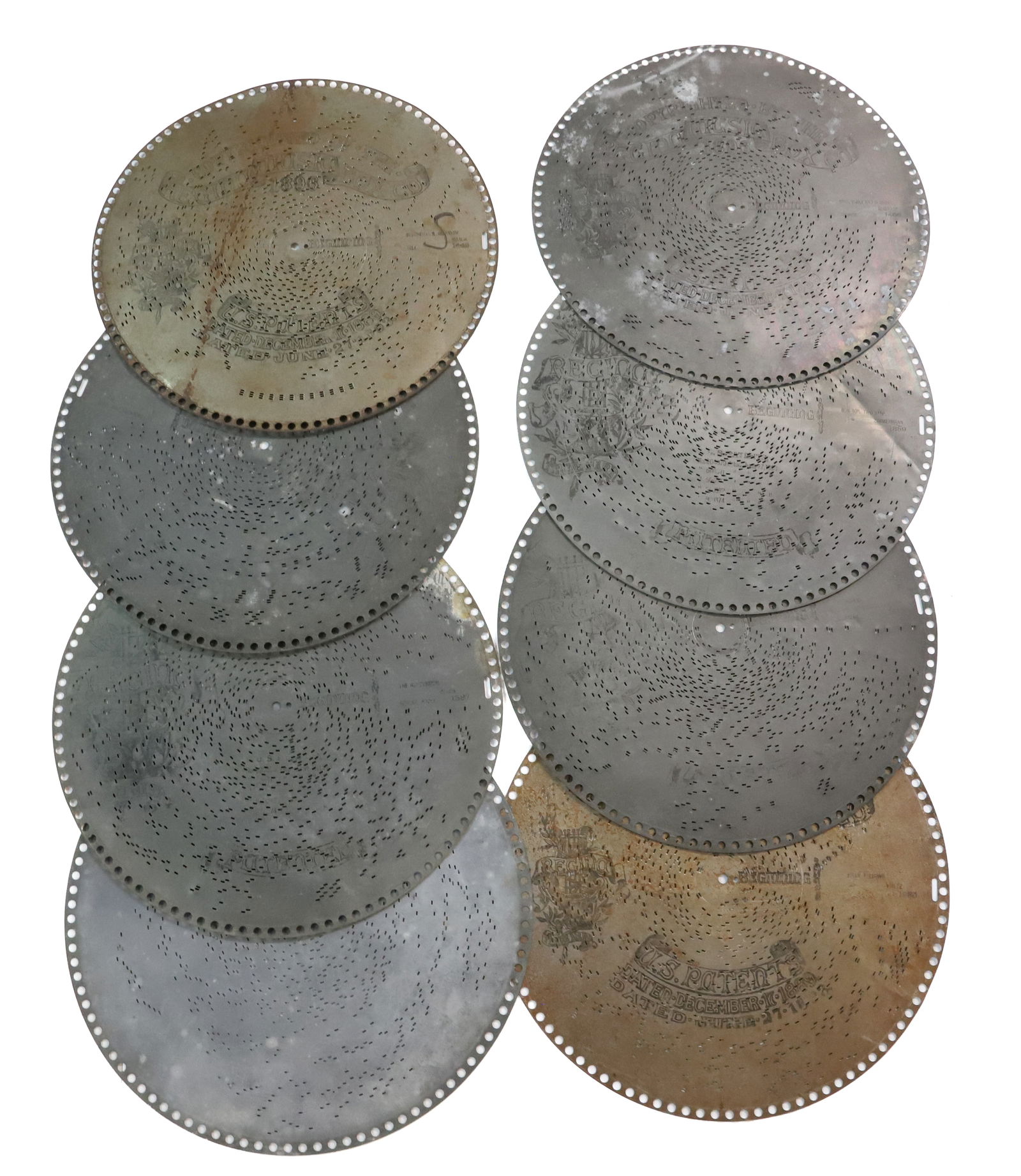 LOT OF REGINA MUSIC BOX DISCS. 15 1/2": (15) TOTAL DISCS PLEASE READ CAREFULLY - Terms for Purchasing and Shipping of Auction Items. Please read carefully before bidding. All payments for purchases will be made through LiveAuctioneers.com p