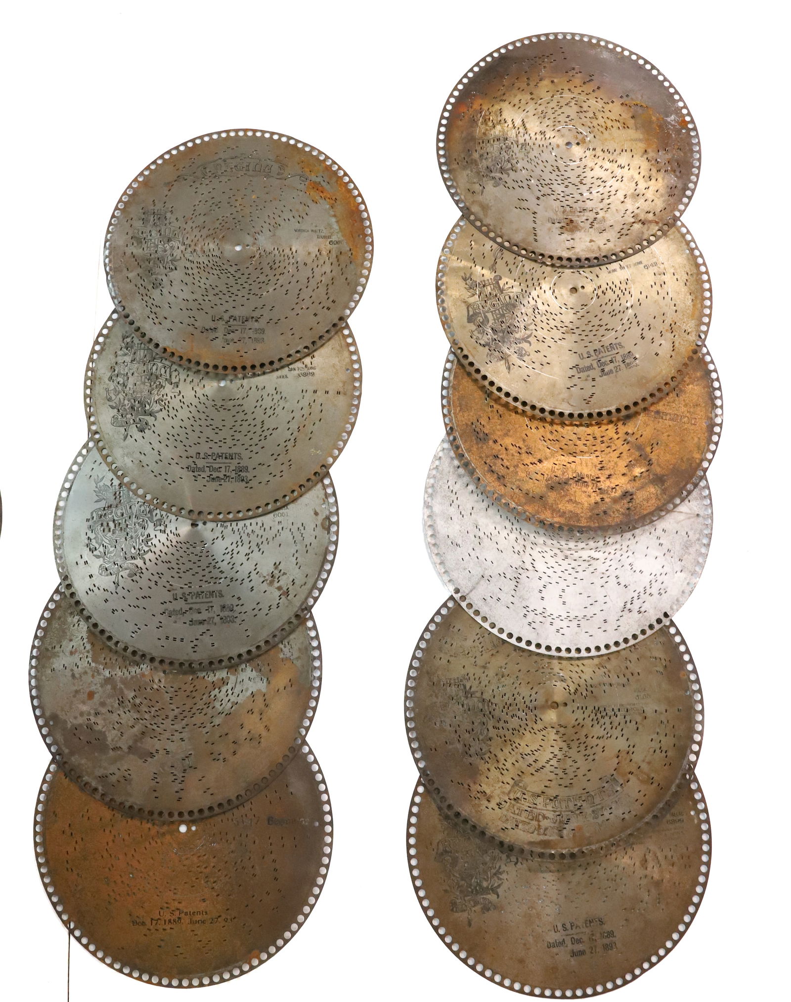 LOT OF MUSIC BOX DISCS, 12 1/8": (21) TOTAL DISCS - SOME MARKED REGINA PLEASE READ CAREFULLY - Terms for Purchasing and Shipping of Auction Items. Please read carefully before bidding. All payments for purchases will be made through