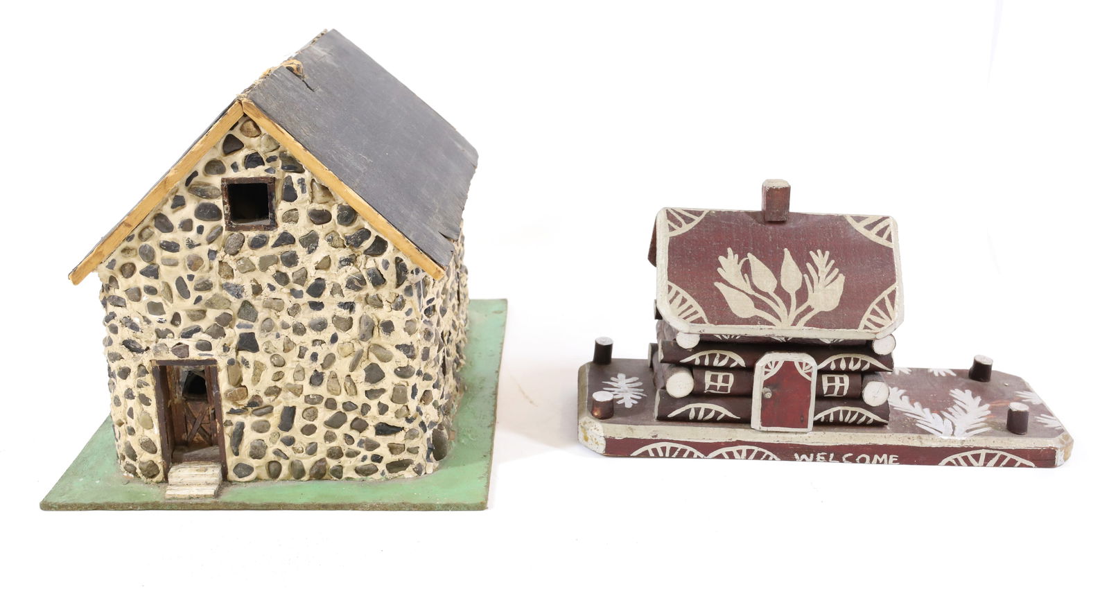 (2) FOLK ART MINIATURE HOUSES (1 of 5)