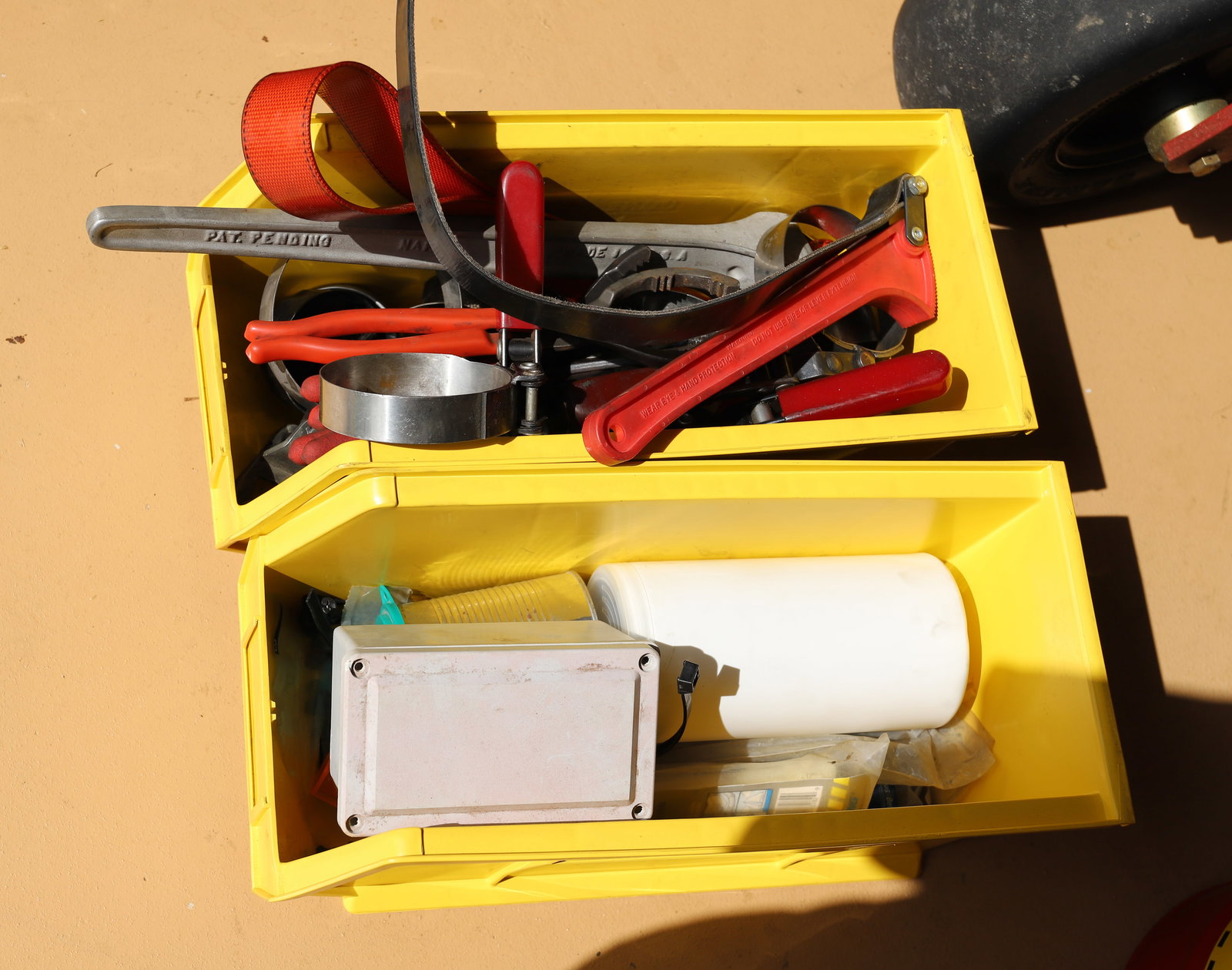 2 PLASTIC BINS OF ITEMS (1 of 3)