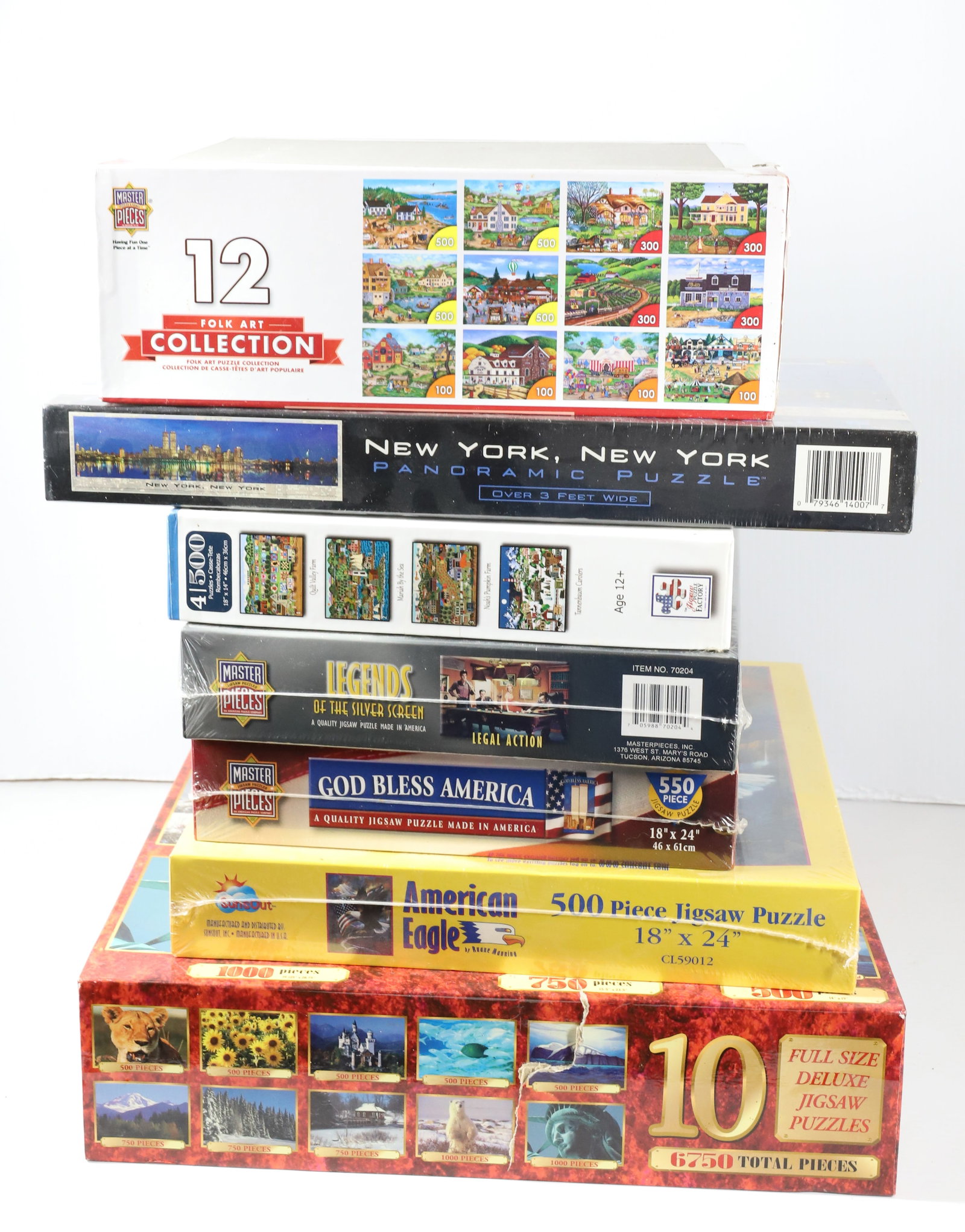 (7) COLLECTIBLE PUZZLES: DIFFERENT SUBJECTS, NEW YORK, EAGLES, CHRISTMAS, TEN IN ONE BOX ETC 20" X 18" X 16" ALL NEW IN BOX Terms: PLEASE READ CAREFULLY -THIS IS AN ONSITE AND ONLINE ONLY AUCTION. PICK UP WILL BE AT 5115 ANON