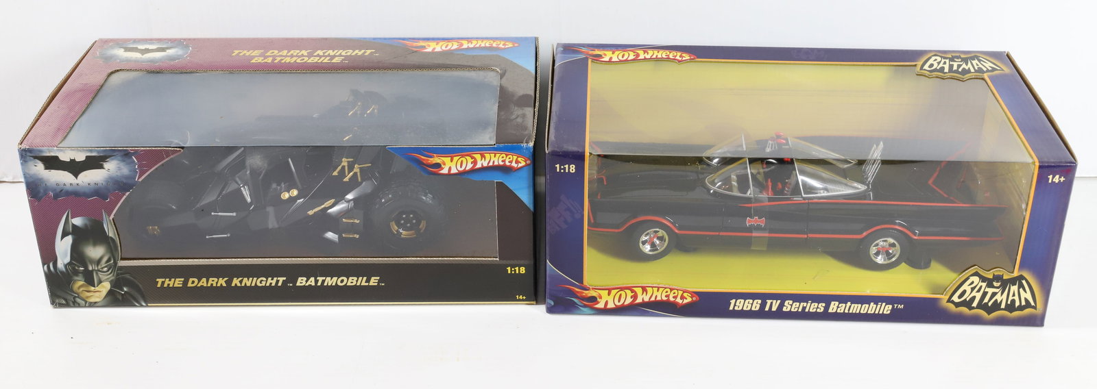 (2) HOT WHEELS BATMOBILE: THE DARK KNIGHT AND 1966 TV SERIES BATMOBILES IN ORIGINAL BOXES. 2007 AND 2008. Terms: PLEASE READ CAREFULLY -THIS IS AN ONSITE AND ONLINE ONLY AUCTION. PICK UP WILL BE AT 5115 ANONA RD, STROUDSBURG,