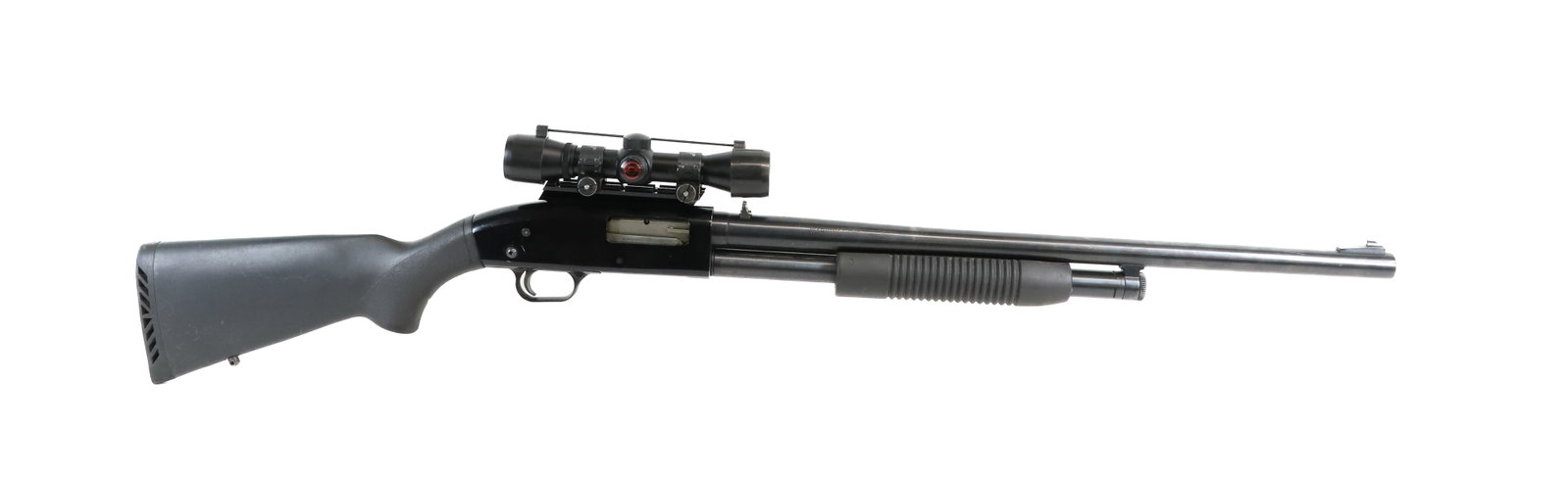MOSSBERG MODEL 88 PUMP SHOTGUN: 12 GA, 3" MAGNUM WITH EXTRA BARREL, TASCO SCOPE, 24" AND 28" BARRELS Registration: Terms: THIS GUN REQUIRES REGISTRATION OR AN FFL TRANSFER TO PURCHASE
