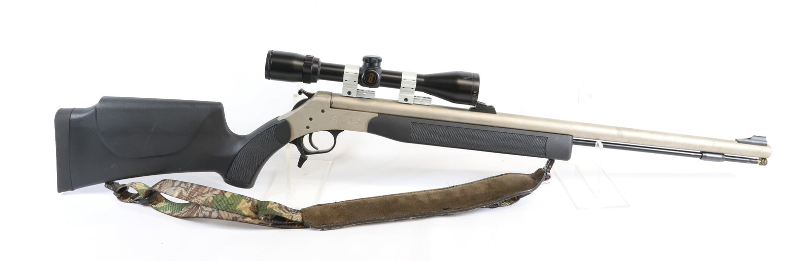 B.P.I. CONNECTICUT VALLEY ARMS IN-LINE: 50 CAL, SERIAL# 61-13-198875-04, WITH BUSHNELL 3X9 SCOPE, 26" BARREL Registration: Terms: ANTIQUE OR BLACK POWDER FIREARM. THERE IS NO REGISTRATION OR FFL TRANSFER REQUIRED