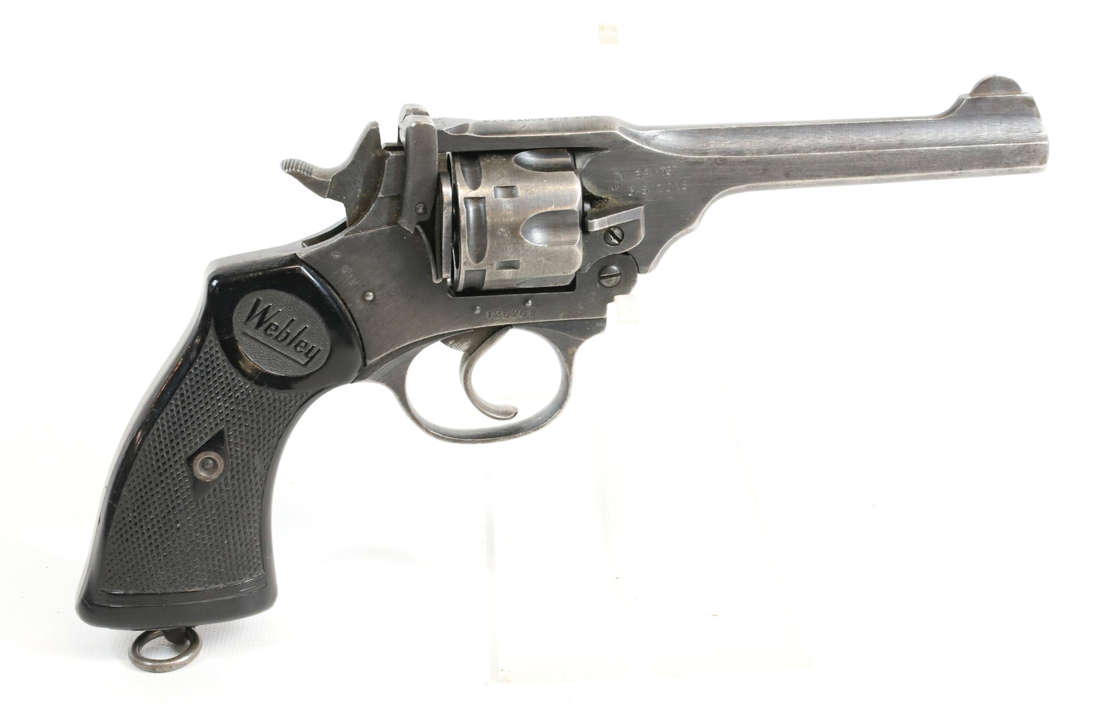 WEBLEY AND SCOTT WAR FINISH MKIV: 38 CAL REVOLVER, SERIAL# 125208, 5" BARREL Registration: Terms: THIS GUN REQUIRES REGISTRATION OR AN FFL TRANSFER TO PURCHASE