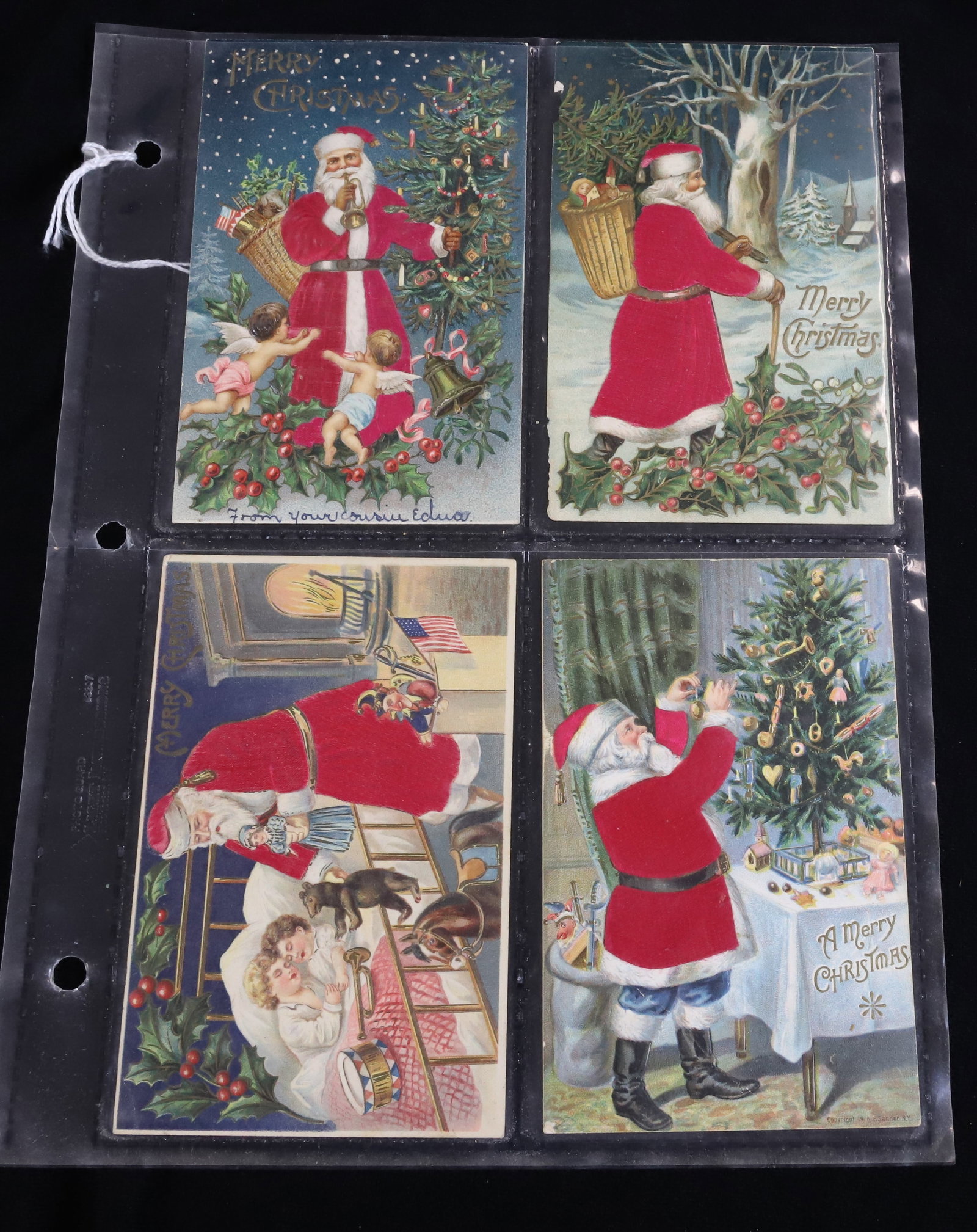 (4) SANTA CLAUS POSTCARDS WITH VELVET COAT (1 of 6)