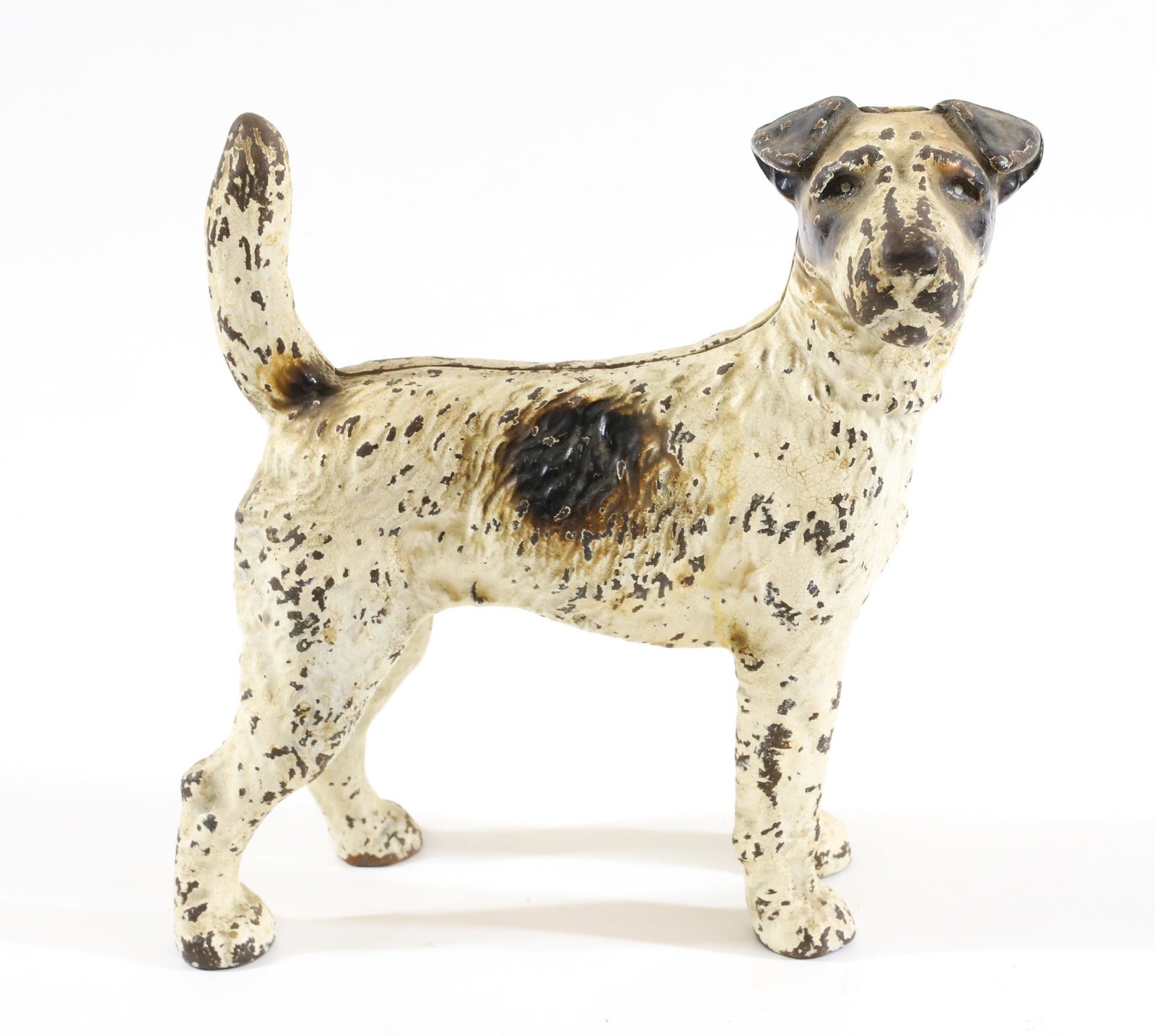 CAST IRON DOG DOORSTOP: BLACK/BROWN/WHITE PAINT. 8 1/4" X 7 1/2". Terms: PLEASE READ CAREFULLY -THIS IS AN ONLINE ONLY AUCTION WITH ABSENTEE AND PHONE BIDDING AS WELL. Terms for Purchasing and Shipping of Auction Items. Plea
