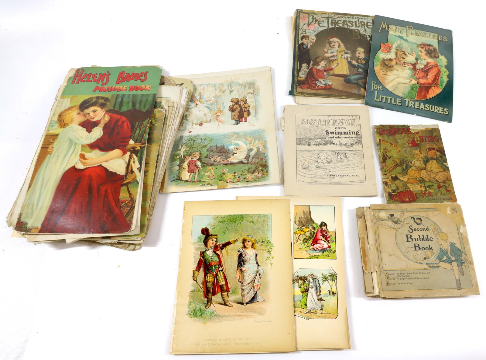 LOT OF ANTIQUE CHILDREN'S BOOKS: VARIETY OF 19TH/20TH C. TITLES. INCLUDING: THE ANIMALS OUTING, THE TREASURE BOX, HELEN'S BABIES PICTURE BOOK, MOTHER GOOSE MELODIES AND MORE. Terms: PLEASE READ CAREFULLY -THIS IS AN ONLINE ONLY AUCTI