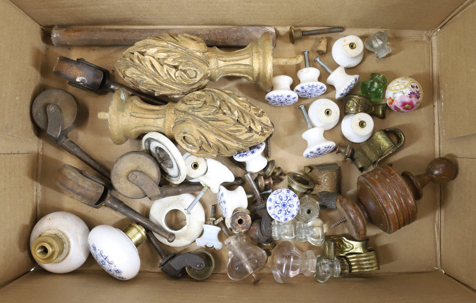 HARDWARE/PULL GROUPING: INCLUDED BRASS RAIL PLATE HOOKS, PICTURE HOOKS, DRAWER PULLS ETC 1 1/8" X 2" RAIL HOOKS Terms: PLEASE READ CAREFULLY -THIS IS AN ONLINE ONLY AUCTION WITH ABSENTEE AND PHONE BIDDING AS WELL. Terms for