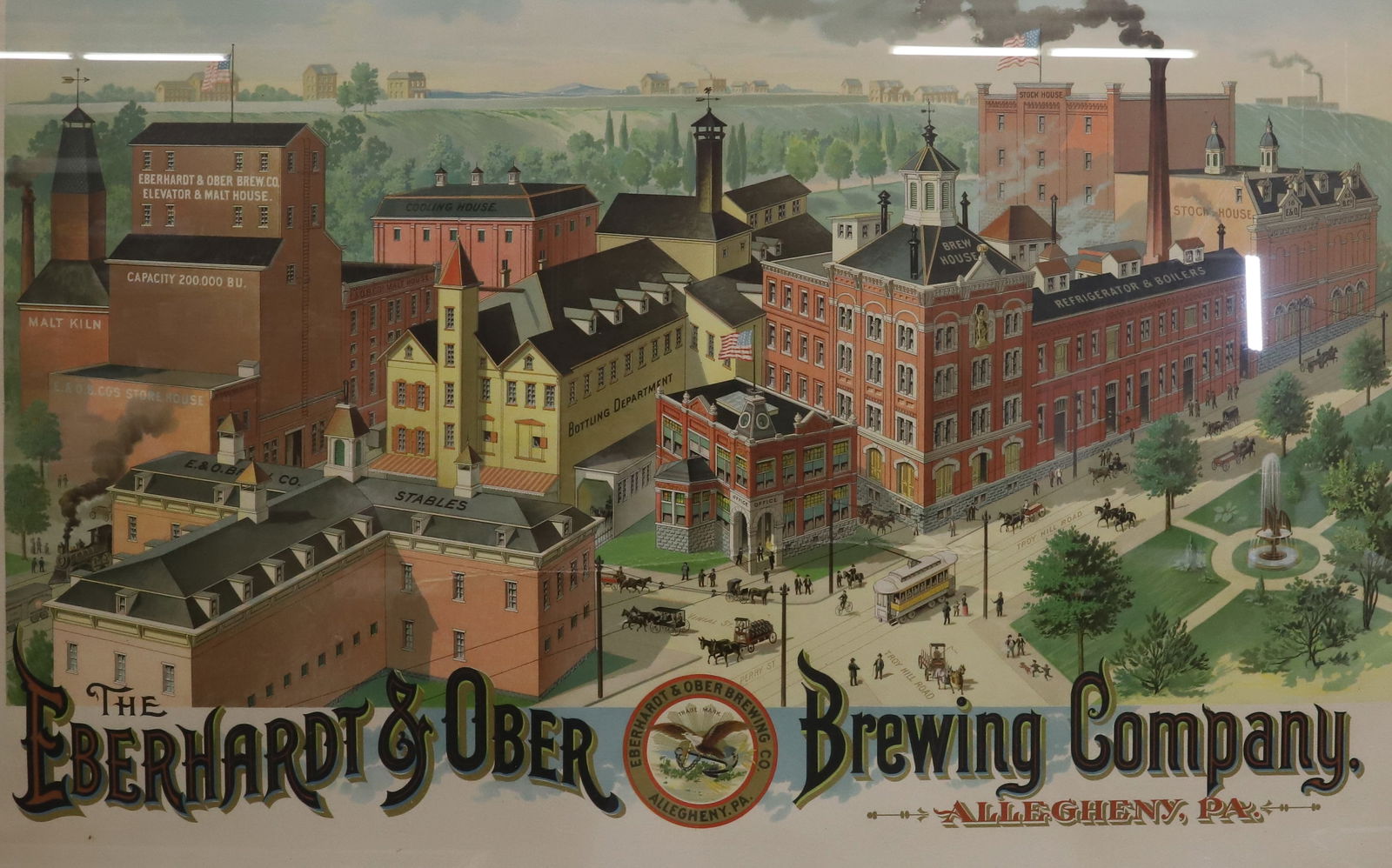 EBERHARDT & OBER BREWING COMPANY FRAMED ADVERTISEMENT (1 of 5)