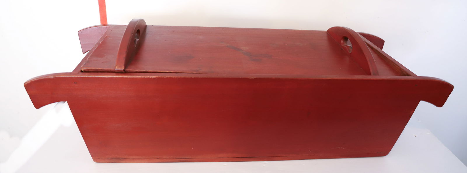 19TH CENTURY DOUGH BOX: PAINTED SURFACE, MORTISSED CONSTRUCTION, FITTED LID - 40 1/2 L Terms: PLEASE READ CAREFULLY -THIS IS AN ONLINE ONLY AUCTION. Terms for Purchasing and Shipping of Auction Items. Please read carefully b