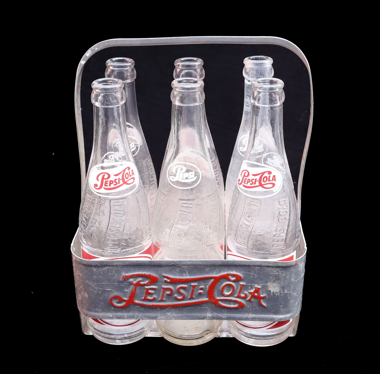 VINTAGE PEPSI COLA BOTTLE CARRIER AND BOTTLES (1 of 2)