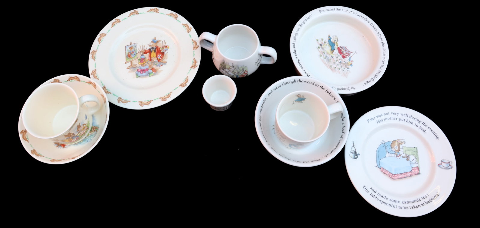 LOT OF WEDGWOOD AND ROYAL DOULTON: PETER RABBIT AND BUNNYKINS DISHES Terms: PLEASE READ CAREFULLY -THIS IS AN ONLINE ONLY AUCTION. Terms for Purchasing and Shipping of Auction Items. Please read carefully before bidding. All payments f