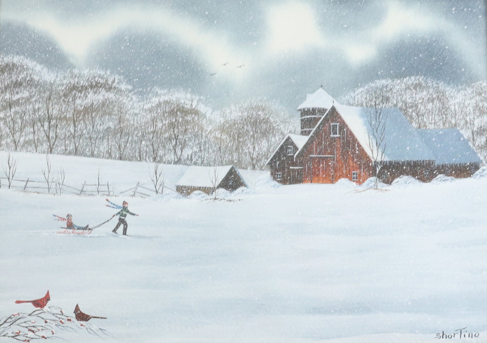 COUNTRY WATERCOLOR, BY; SHORTINE: WINTER SCENE, FRAMED AND MATTED UNDER GLASS - 7 1/2" X 10 1/4" SIGHT VIEW Terms: PLEASE READ CAREFULLY -THIS IS AN ONLINE ONLY AUCTION. Terms for Purchasing and Shipping of Auction Items. Please read 