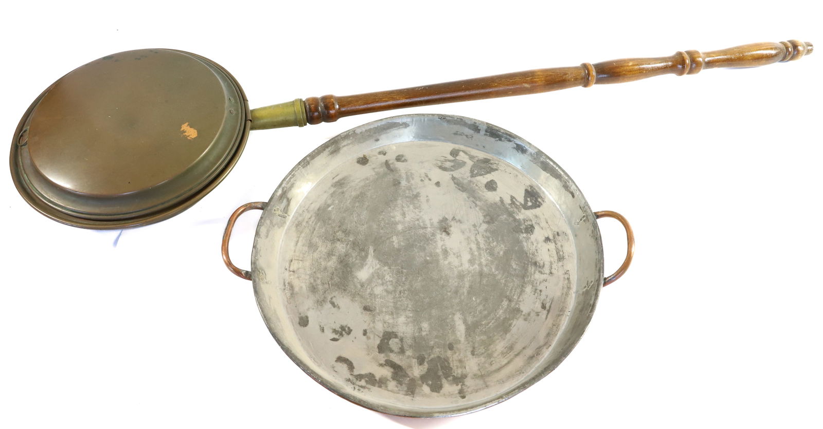BRASS BED WARMER AND COPPER PAN (1 of 4)