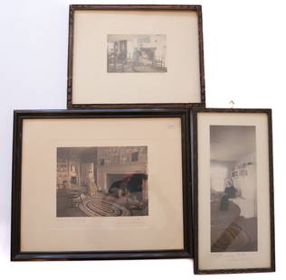 WALLACE NUTTING PRINT LOT: (3) INTERIOR SCENES - BRAIDING A RAG RUG, A SIP OF TEA, AND A NUTTING HOME NOAK - LARGEST 7 1/4" X 9 1/2" Terms: PLEASE READ CAREFULLY -THIS IS AN ONLINE ONLY AUCTION. Terms for Purchasing and Shippin