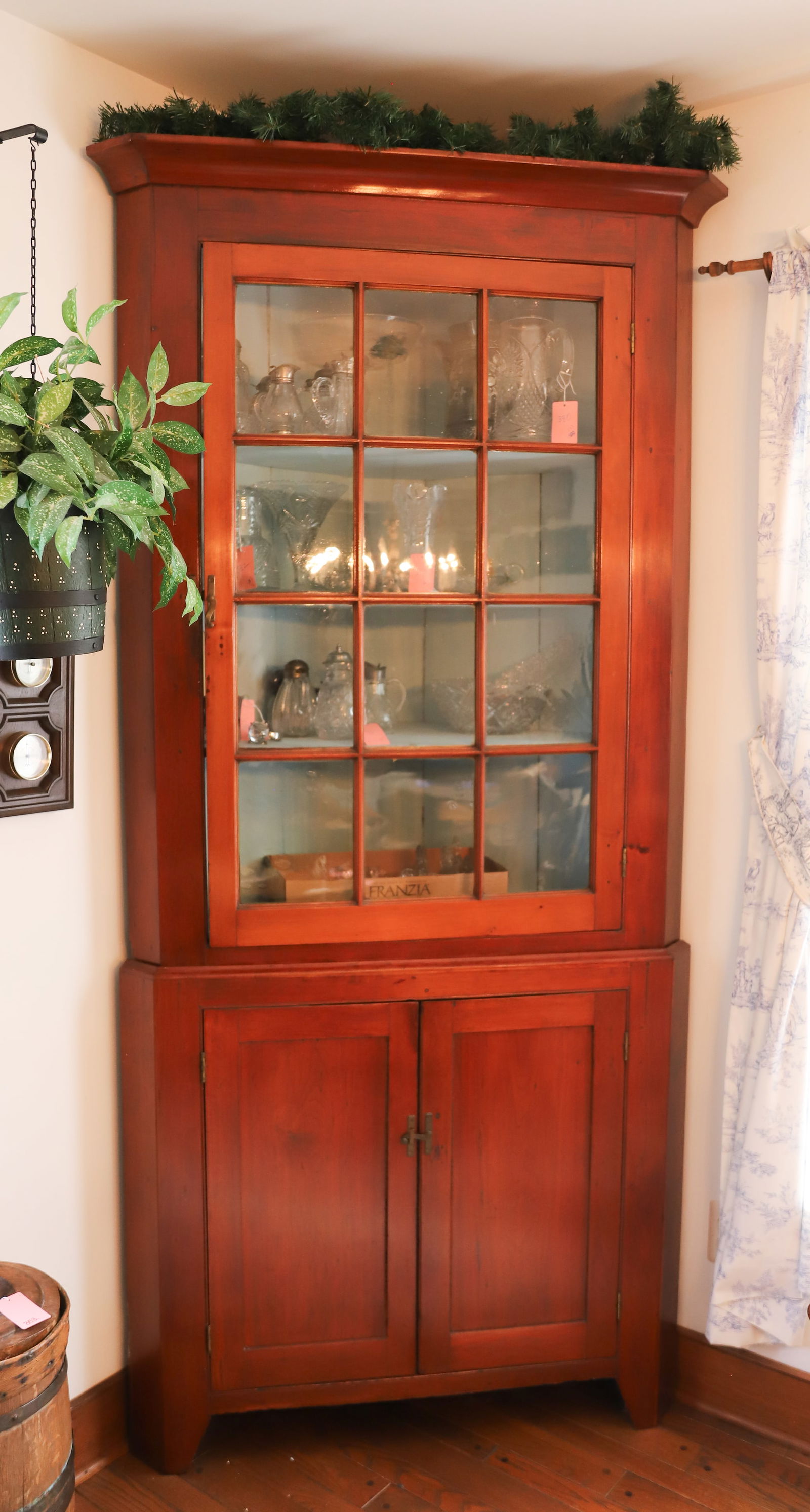 ANTIQUE TWO-PIECE CHERRY CORNER CUPBOARD (1 of 5)