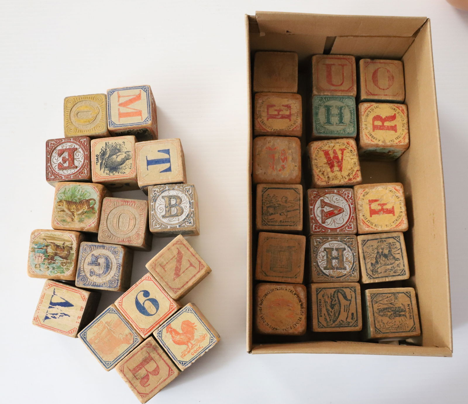 LOT OF ANTIQUE BLOCKS: WOODEN BLOCKS, SOME WITH PAPER LITHO Terms: PLEASE READ CAREFULLY -THIS IS AN ONLINE ONLY AUCTION. Terms for Purchasing and Shipping of Auction Items. Please read carefully before bidding. All payment