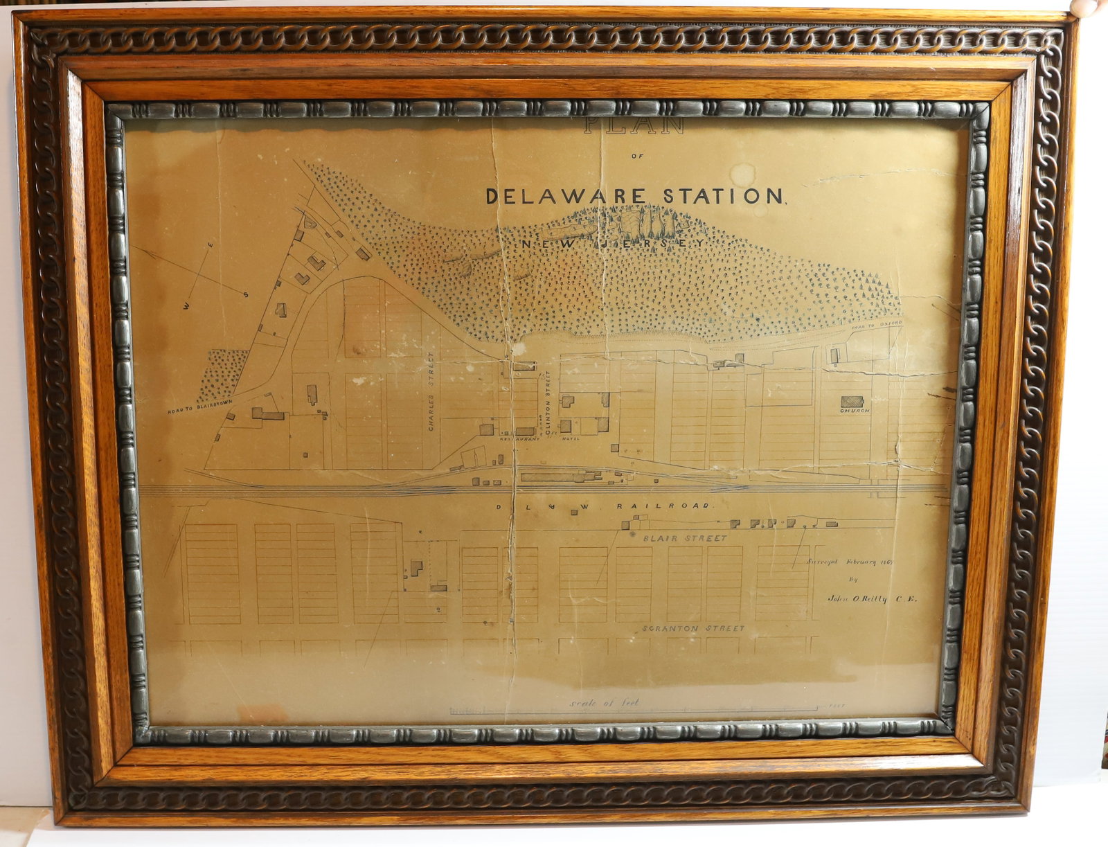 VINTAGE PLAN OF DELAWARE STATION: FRAMED PLAN DATED 1865, DELAWARE STATION IN NEW JERSEY - 23 1/2" X 29 1/4" Terms: PLEASE READ CAREFULLY -THIS IS AN ONLINE ONLY AUCTION. Terms for Purchasing and Shipping of Auction Items. Please read