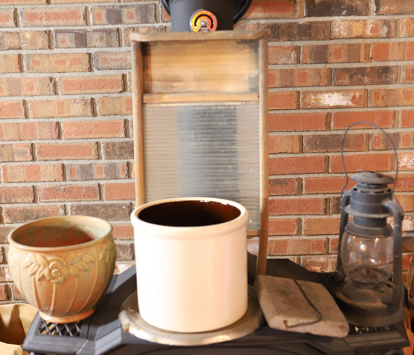 LOT OF COUNTRY ITEMS: INCL: CROCK, WARMING STONE, DIETZ LANTERN AND MORE Terms: PLEASE READ CAREFULLY -THIS IS AN ONLINE ONLY AUCTION. Terms for Purchasing and Shipping of Auction Items. Please read carefully before biddin