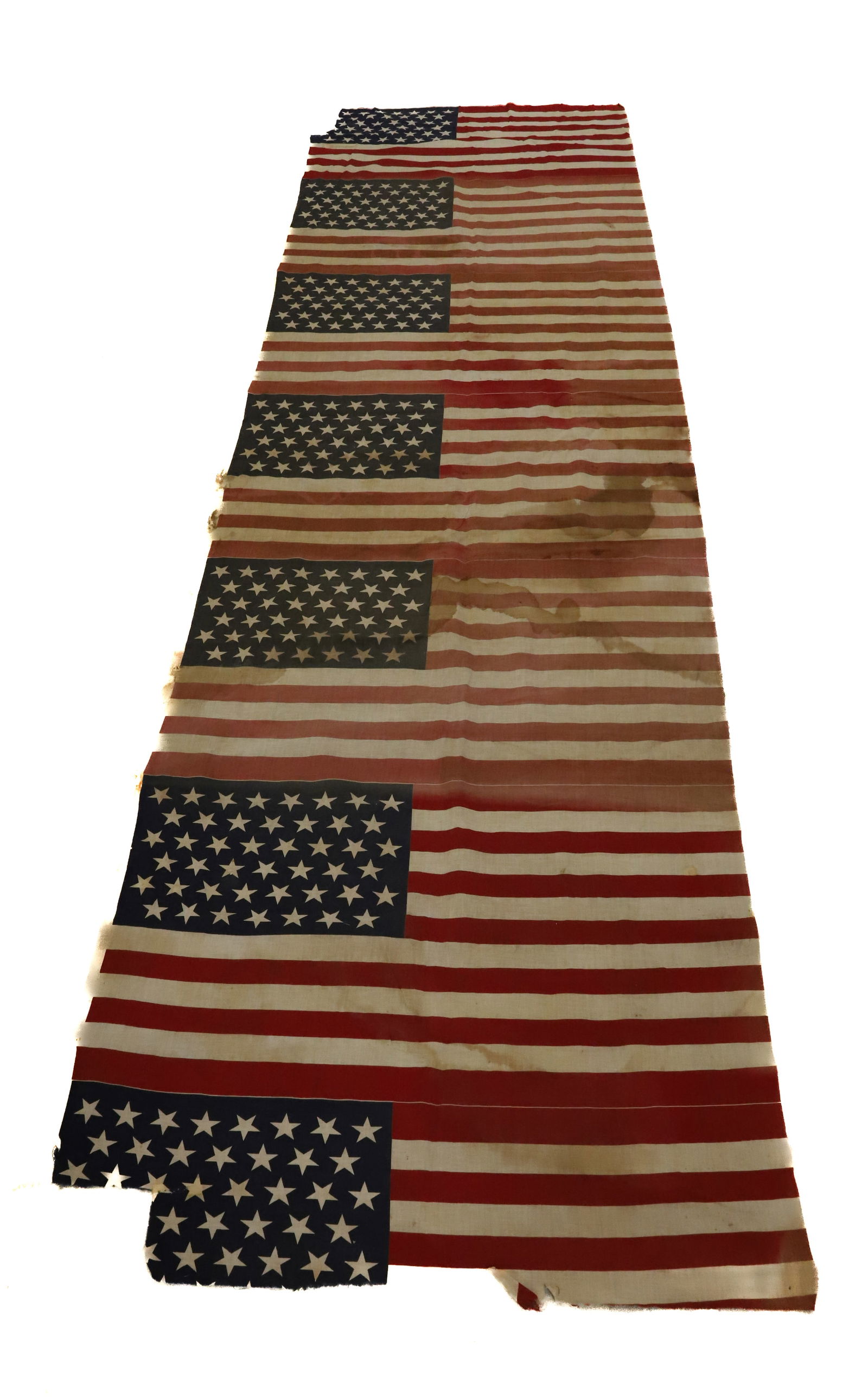 FLAG TEXTILE: 118" X 34" SEVEN FLAGS UNCUT, UNHEMMED 46 STAR FLAG 1908-1912 Terms: PLEASE READ CAREFULLY -THIS IS AN ONLINE ONLY AUCTION. AUTO-PAY WILL RUN IMMEDIATELY FOLLOWING THE AUCTION!! Terms for Purchasing a