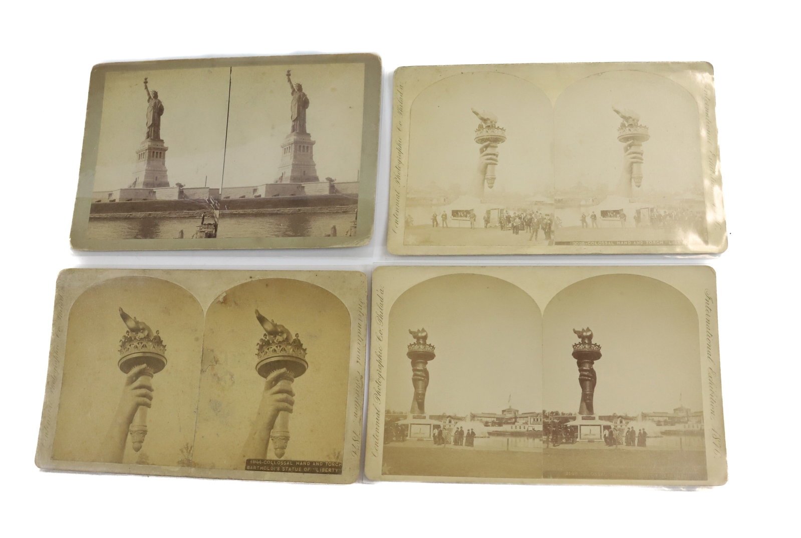 (4) STATUE OF LIBERTY STEREOVIEWS: THREE VIEWS OF COLOSSAL HAND AND ONE OF COMPLETED STATUE 1888 4 1/2" X 7" Terms: PLEASE READ CAREFULLY -THIS IS AN ONLINE ONLY AUCTION. AUTO-PAY WILL RUN IMMEDIATELY FOLLOWING THE AUCTION!! Terms for 