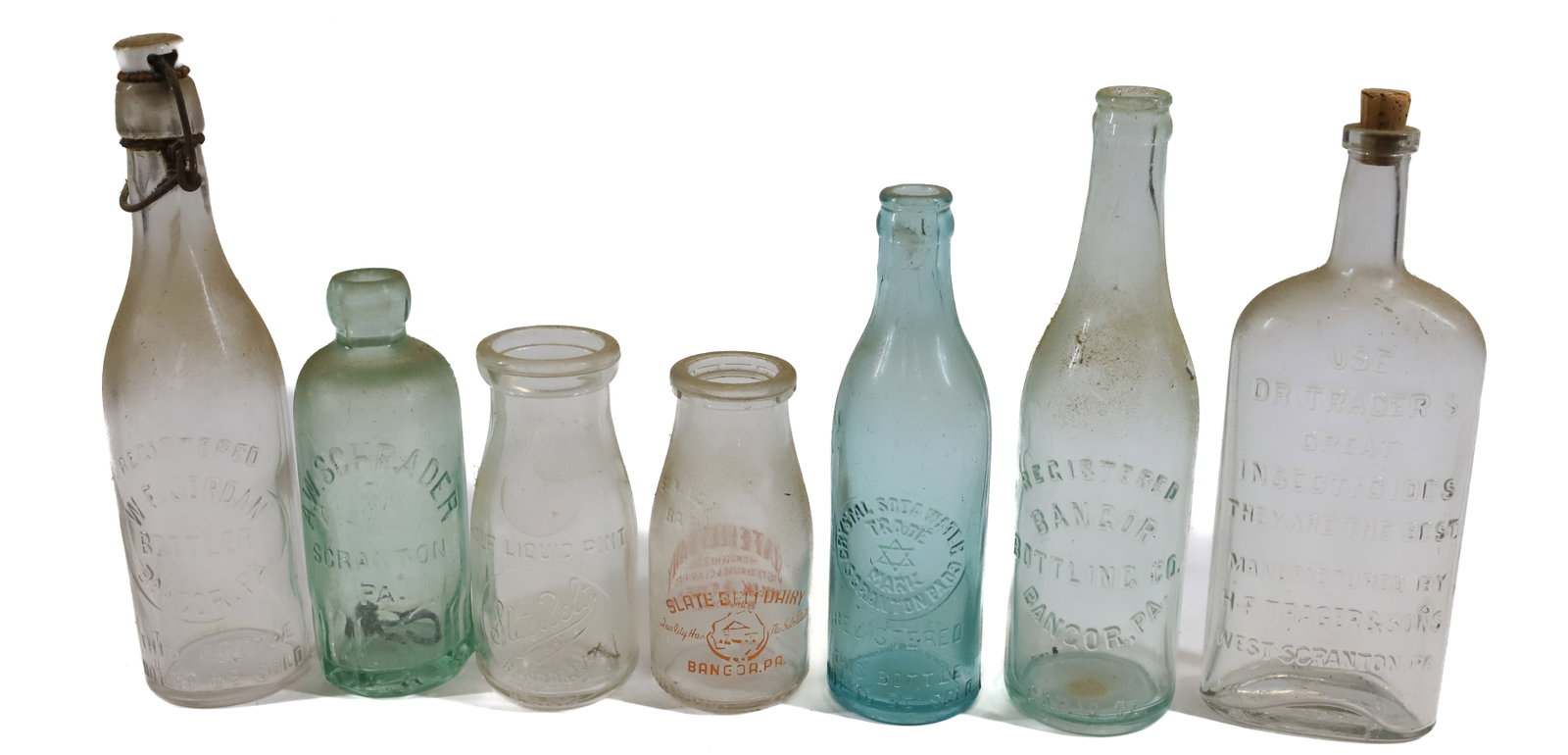 (7) BANGOR,SCRANTON BOTTLES: INCLUDES (4) BANGOR SODA AND MILK, (3) SCRANTON SODA AND INSECTICIDE 5 1/4" TO 10" Terms: PLEASE READ CAREFULLY -THIS IS AN ONLINE ONLY AUCTION. AUTO-PAY WILL RUN IMMEDIATELY FOLLOWING THE AUCTION!! T