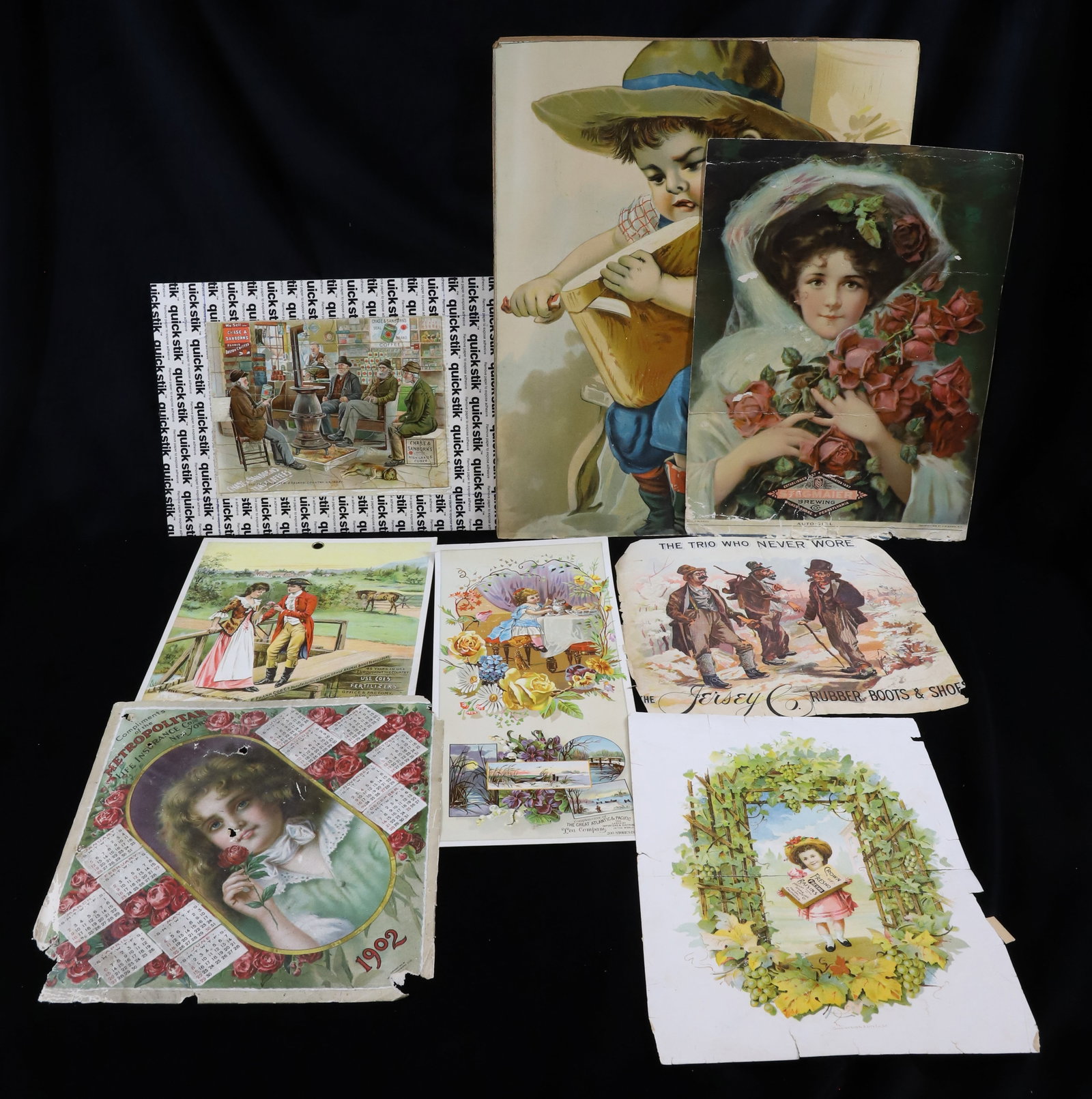 (8) ADVERTISING: UWESTERN CHEESE? WITH BOY, CHASE & SANBORN PUZZLE, FERTILIZERS, A&P TEA CO. FOUR CALENDER TOPS LARGEST 17" X 13 1/2" Terms: PLEASE READ CAREFULLY -THIS IS AN ONLINE ONLY AUCTION. AUTO-PAY WILL RUN IMM