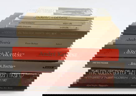 LOT OF ART PHOTOGRAPHY COFFEE TABLE BOOKS: (9) INCLUDING: ANDRE KERTESZ, ON READING, 1971. ANDRE KERTESZ, HIS LIFE AND WORK, 1994 (FIRST EDITION). ANDRE KERTESZ, 2005. ANDRE KERTESZ, 2010. EDWARD STEICHEN, 1978. STEICHEN, THE MASTER PRINTS 189