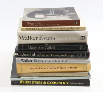 LOT OF WALKER EVANS ART PHOTOGRAPHY BOOKS: (10) INCLUDING: WALKER EVANS, THE HUNGRY EYE, 1993. WALKER EVANS BY MELLOW, 1999. MANY ARE CALLED, 2004 (SOME PAGE EDGES STUCK TOGETHER). UNCLASSIFIED, A WALKER EVANS ANTHOLOGY, 2000. WALKER EVANS, AM