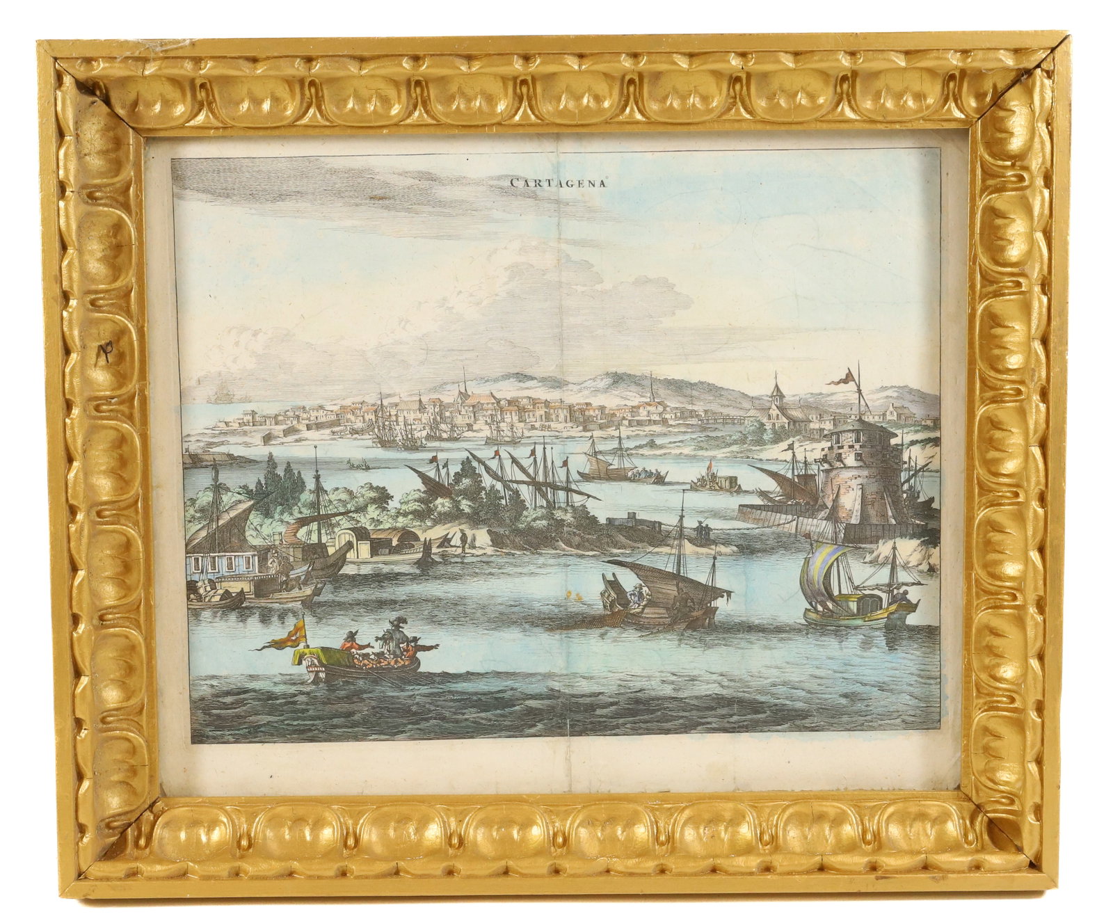 CARTAGENA COLOMBIA COPPER ENGRAVING: ARNOLDUS MONTANUS CIRCA 1671 VIEW OF CARTAGENA 12 1/4" X 15" SCREEN PRINTED PAPER WITH WATERMARK MADE IN TWO PIECES WITH FRAME AND GLASS Terms: PLEASE READ CAREFULLY -THIS IS AN ONLINE ONLY AUCTION. A