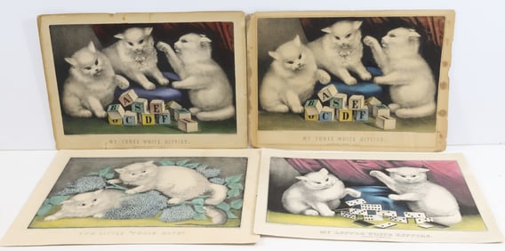 (4) CURRIER & IVES CAT LITHOGRAPHS