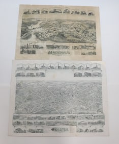 (2) 19TH C. MASSACHUSETTS BIRDS-EYE-VIEWS