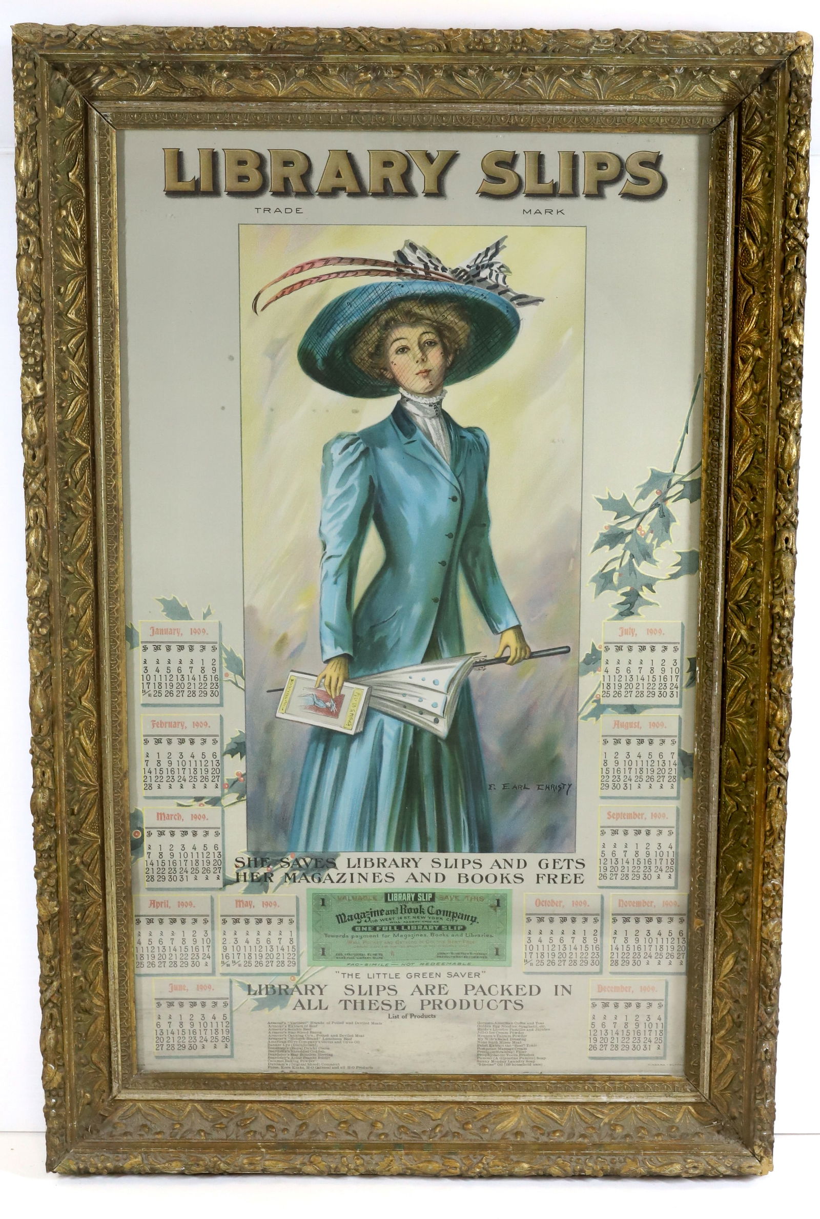 LIBRARY SLIPS 1909 FRAMED CALENDAR (1 of 5)