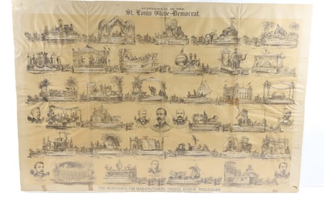 19TH C. MERCHANTS AND MANUFACTURERS TRADE DISPLAYS LITHOGRAPH