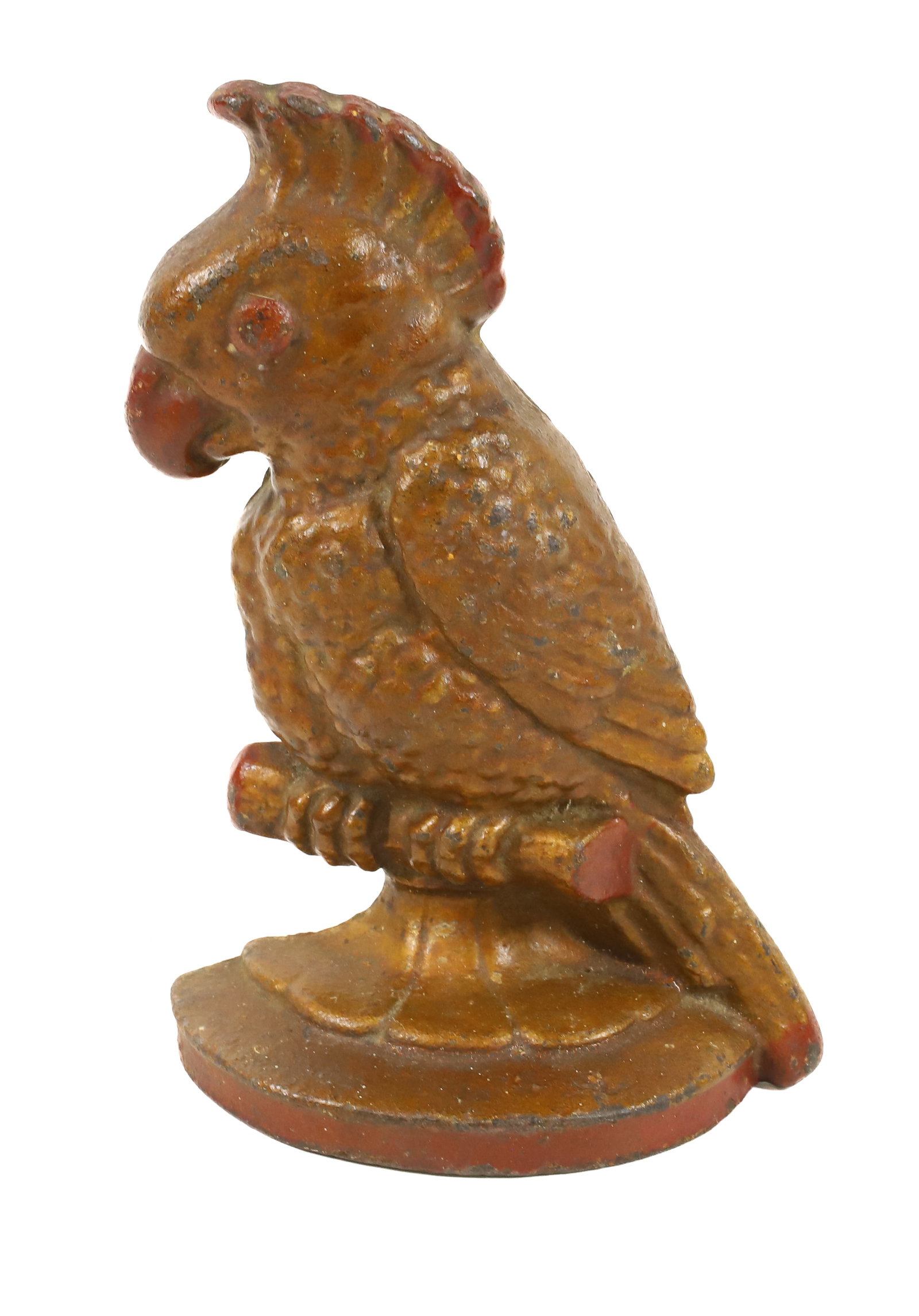 HUBLEY DOORSTOP: PARROT #85 HUBLEY DOORSTOP PAINTED IN RED AND GOLD 8" X 5" PLEASE READ CAREFULLY -THIS IS AN ONLINE ONLY AUCTION. WE WILL BE TAKING ABSENTEE AND PHONE BIDS ALSO. Terms for Purchasing and Shipping of A