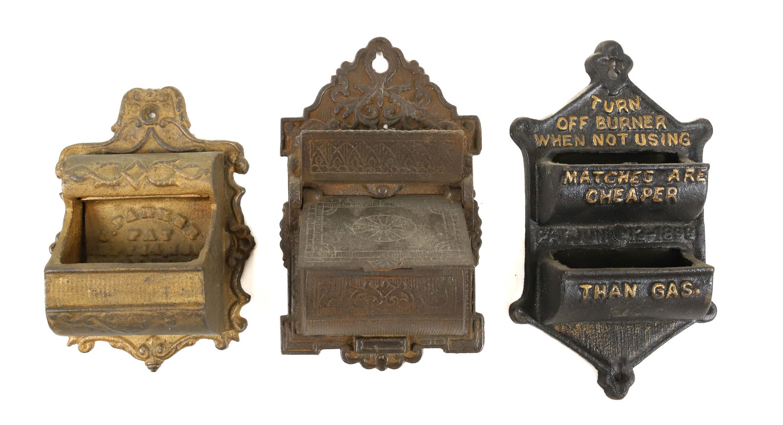 (3) CAST IRON MATCH SAFES (1 of 3)