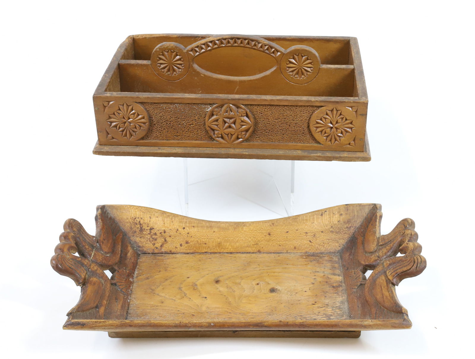 CARVED WOODEN TRAY AND CUTLERY BOX (1 of 4)