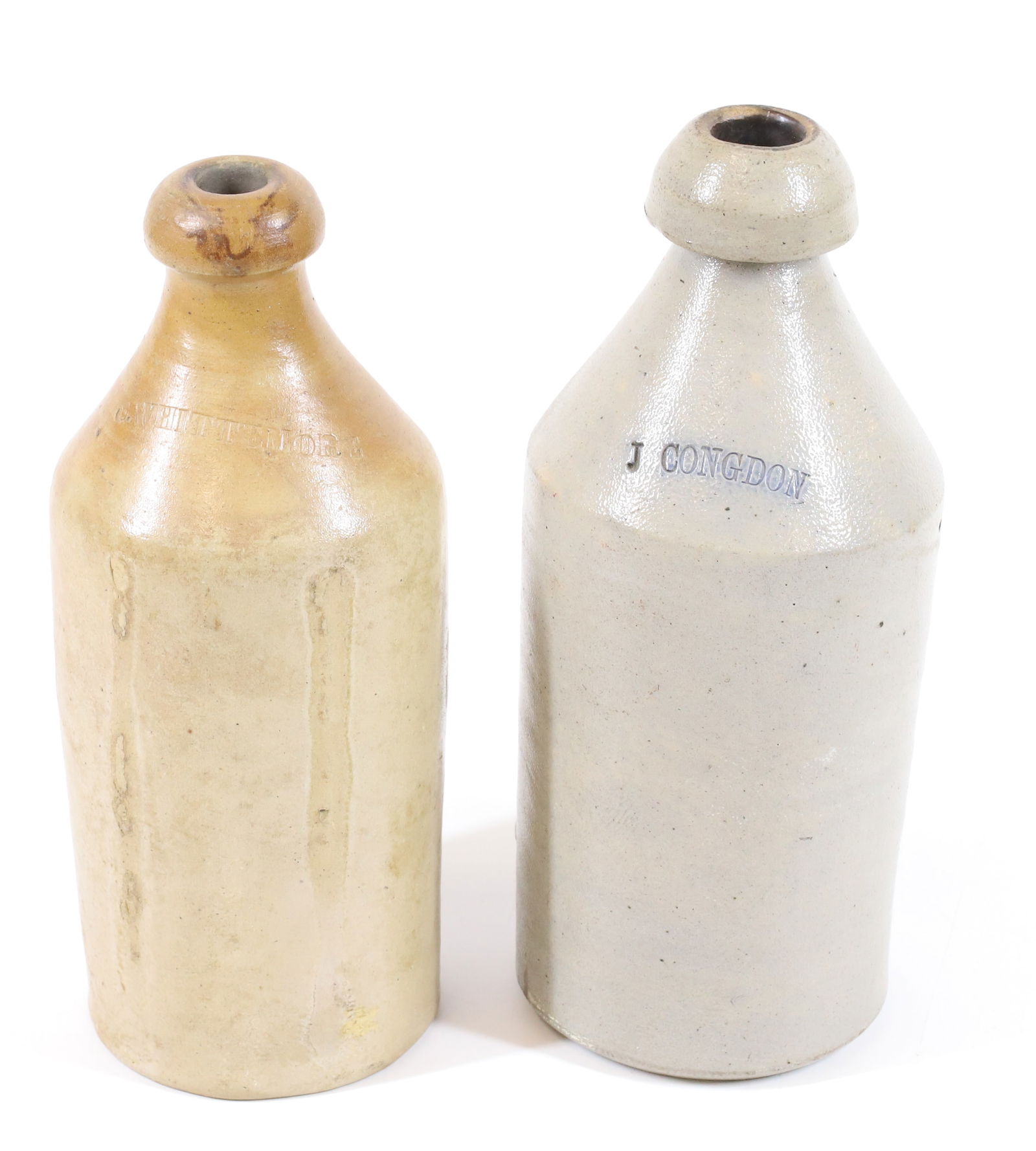 (2) STONEWARE ADVERTISING BOTTLES (1 of 6)