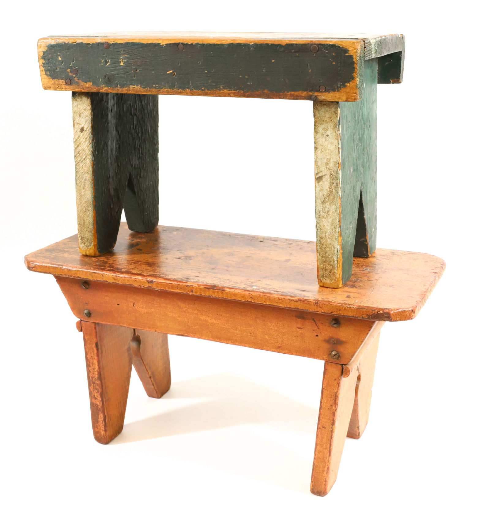 (2) PAINTED WOODEN FOOTSTOOLS (1 of 6)