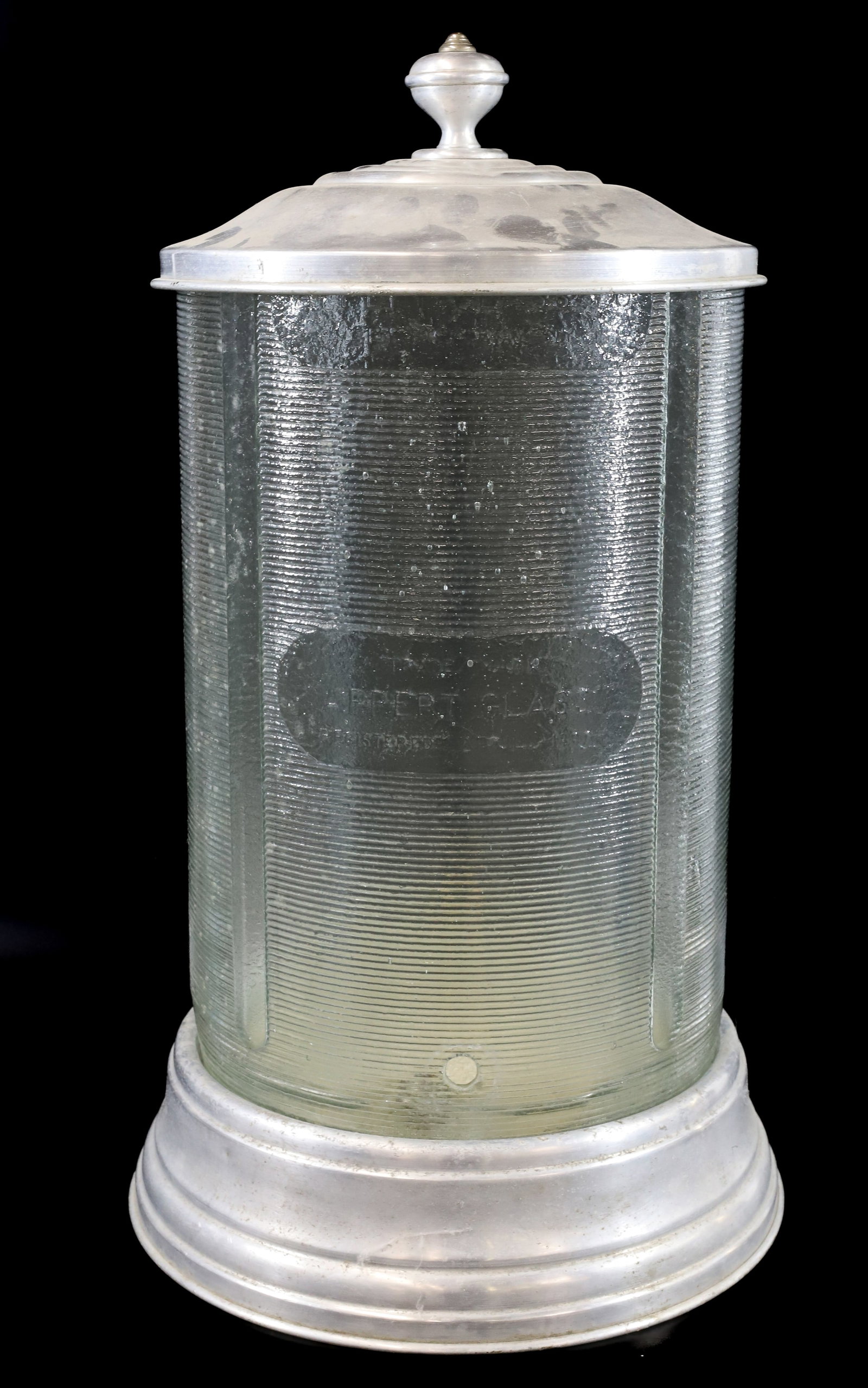 VINTAGE APPERT GLASS DISPENSER: GLASS AND ALUMINUM, PAT'D 1898. 25" HEIGHT. PLEASE READ CAREFULLY -THIS IS AN ONLINE ONLY AUCTION. WE WILL BE TAKING ABSENTEE AND PHONE BIDS ALSO. Terms for Purchasing and Shipping of Auction Items. P