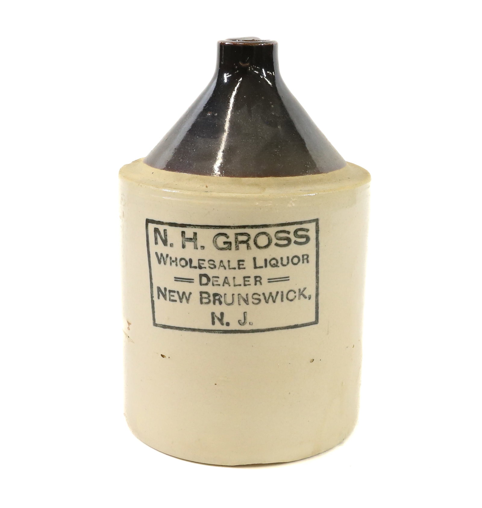 NEW BRUNSWICK, NJ ADVERTISING STONEWARE JUG: N.H. GROSS WHOLESALE LIQUOR DEALER. 9" H. PLEASE READ CAREFULLY -THIS IS AN ONLINE ONLY AUCTION. WE WILL BE TAKING ABSENTEE AND PHONE BIDS ALSO. Terms for Purchasing and Shipping of Auction Items. Ple