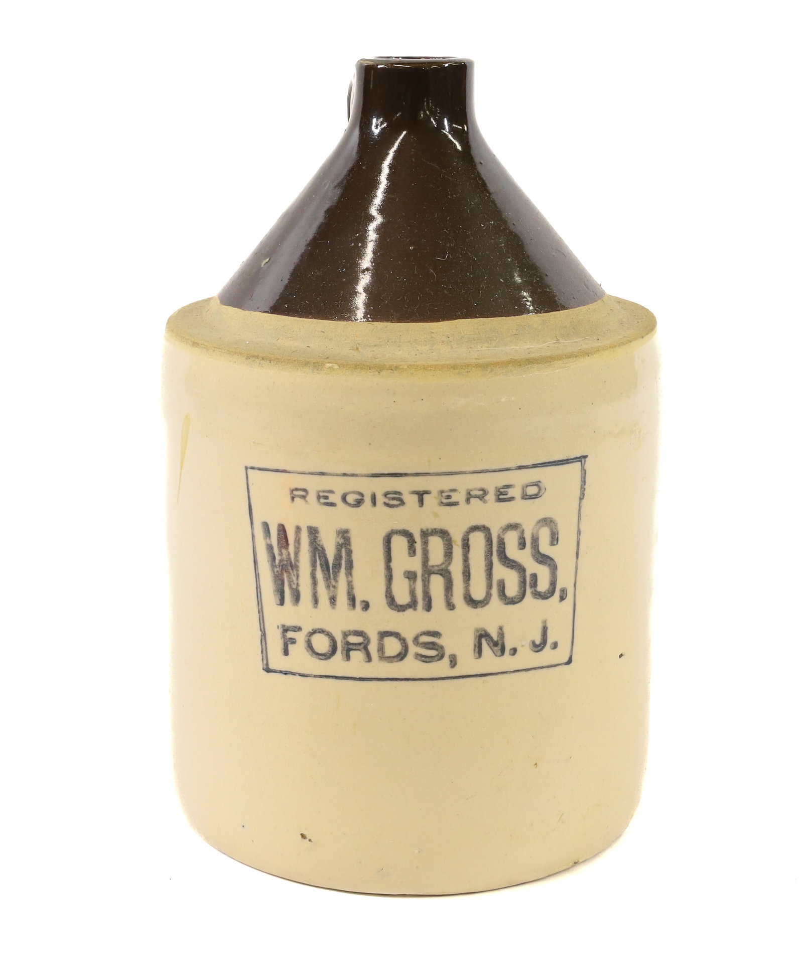 FORDS, NJ ADVERTISING STONEWARE JUG: WM. GROSS. 9" H. PLEASE READ CAREFULLY -THIS IS AN ONLINE ONLY AUCTION. WE WILL BE TAKING ABSENTEE AND PHONE BIDS ALSO. Terms for Purchasing and Shipping of Auction Items. Please read carefully before