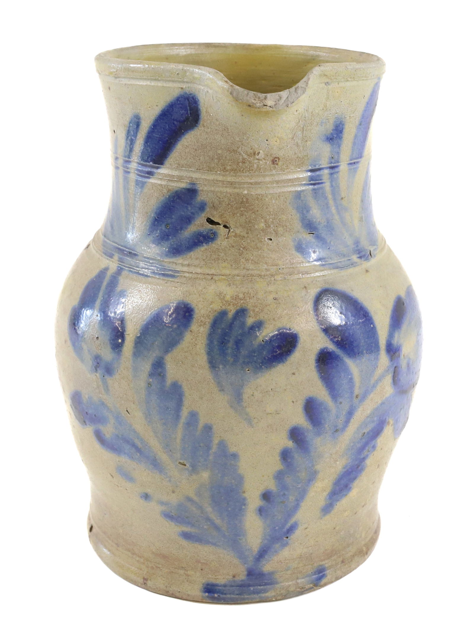 BLUE DECORATED STONEWARE MILK PITCHER (1 of 7)
