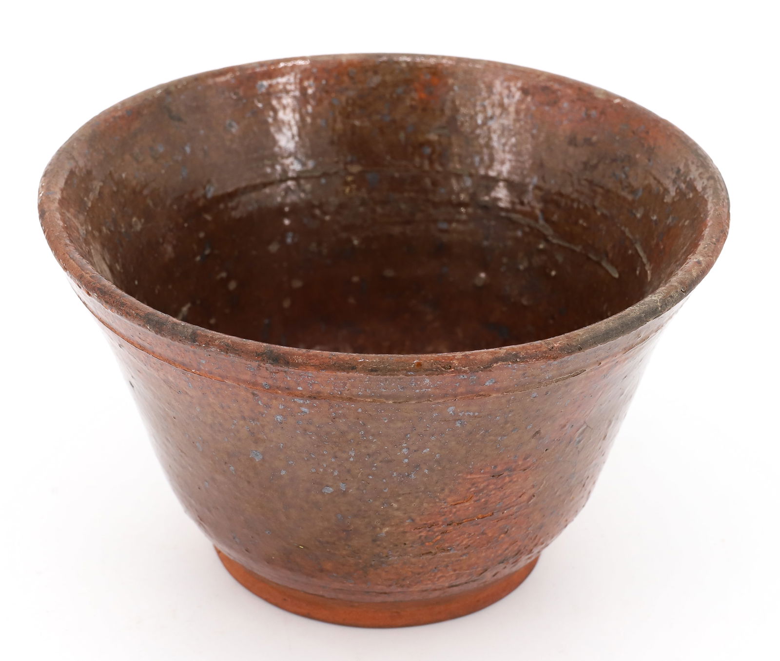 REDWARE FLARED BOWL: VARYING BROWN GLAZE. CANTED SIDES. 3 1/2" X 6". PLEASE READ CAREFULLY - Terms for Purchasing and Shipping of Auction Items. Please read carefully before bidding. All payments for purchases will be mad