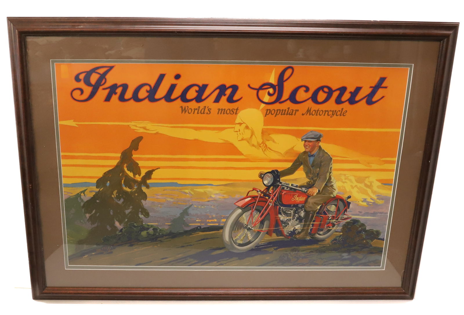 RARE ORIGINAL INDIAN SCOUT MOTORCYCLE ADVERTISING POSTER (1 of 7)